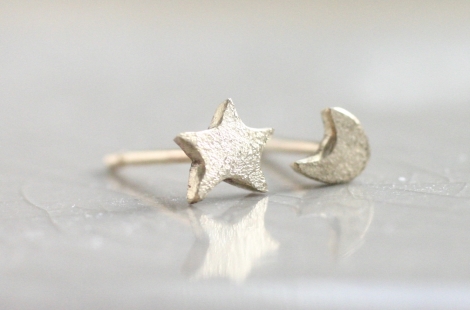tiny gold moon and star stud earrings (matt)