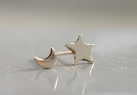 tiny gold moon and star stud earrings  (shiny)