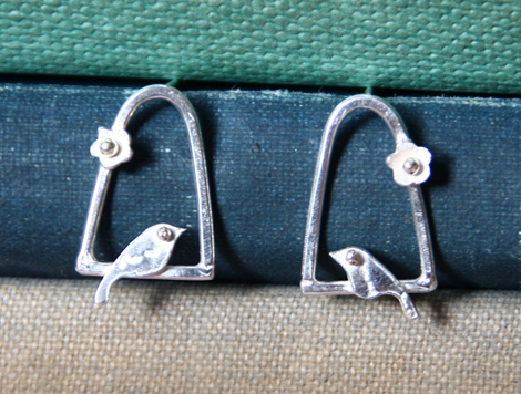 birds on perch stud earrings